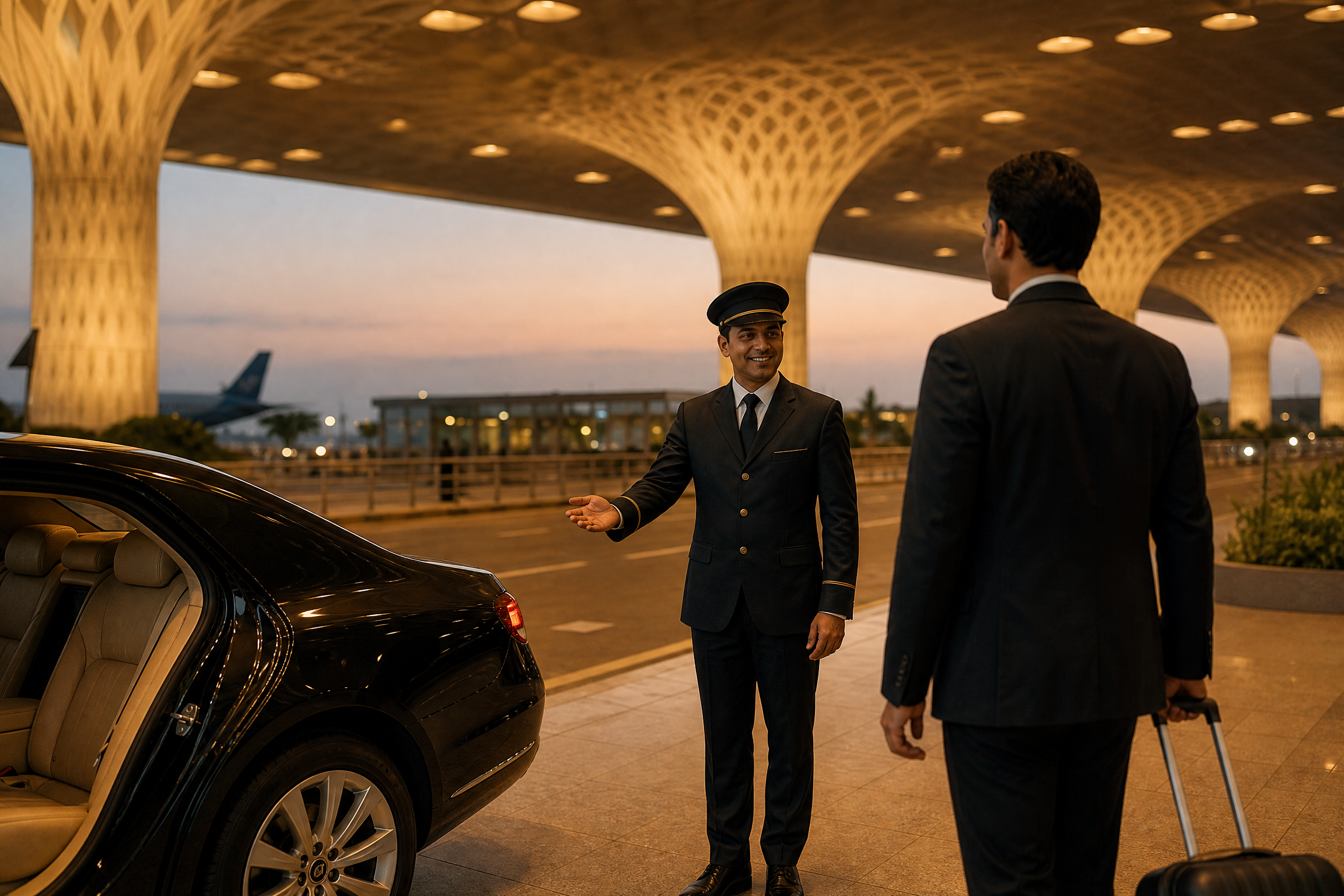 Chauffeur-driven car ready for a Mumbai airport meet-and-greet